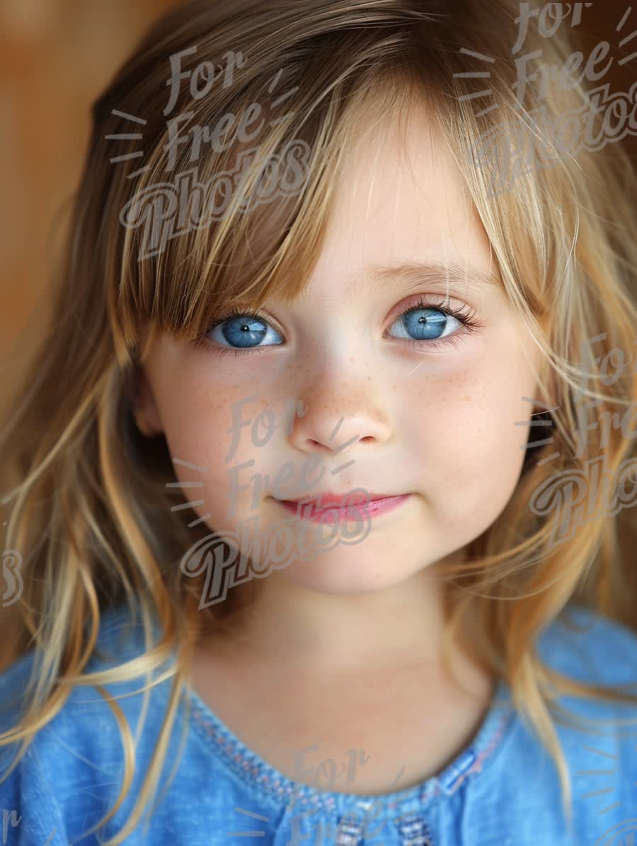 Charming Young Girl with Bright Blue Eyes and Freckles in Natural Light