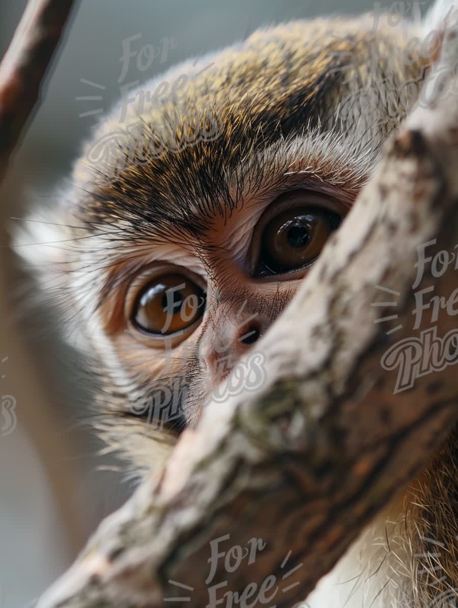 Curious Monkey Peeking Through Branches - Wildlife Photography