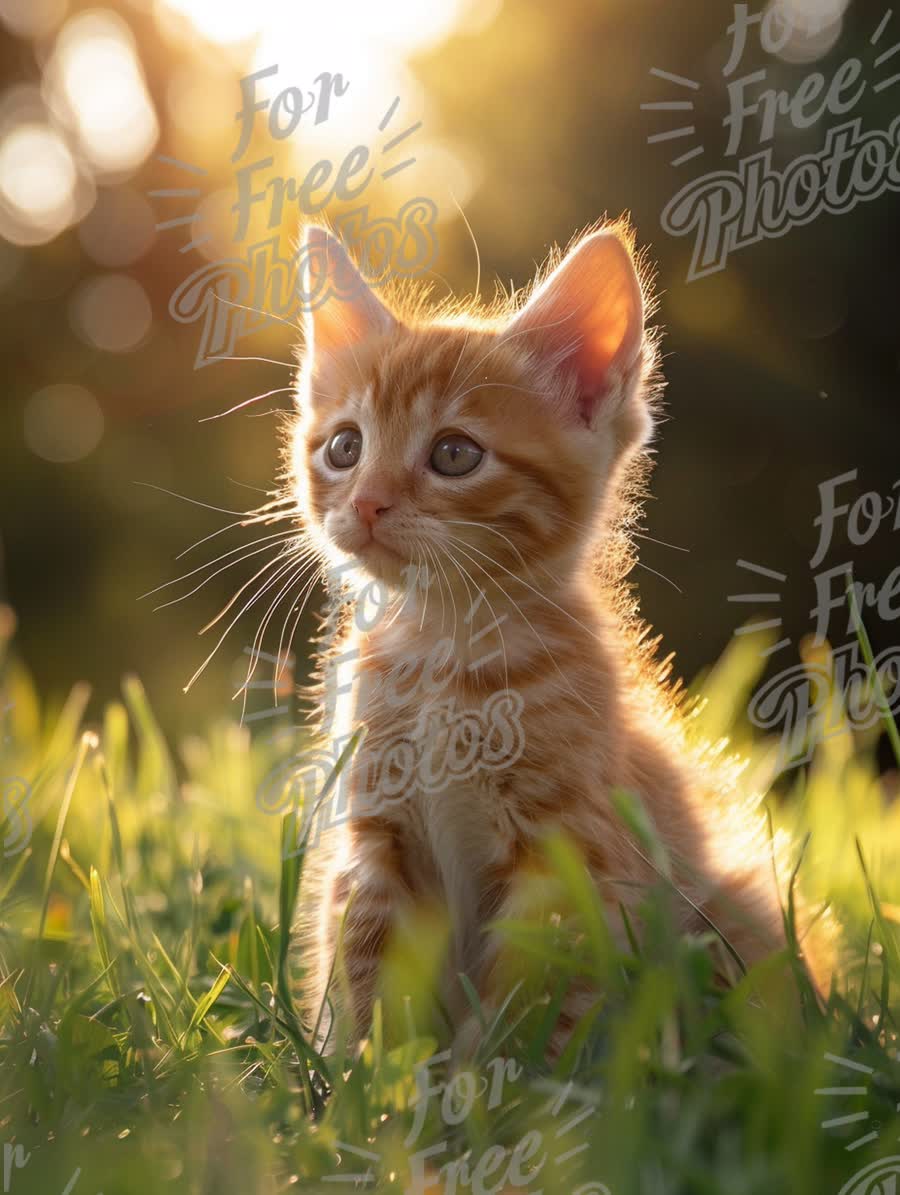 Adorable Ginger Kitten in Sunlit Grass - Cute Pet Photography