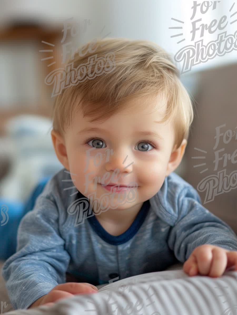 Adorable Baby Smiling on Soft Couch - Cute Infant Portrait for Family and Parenting Themes