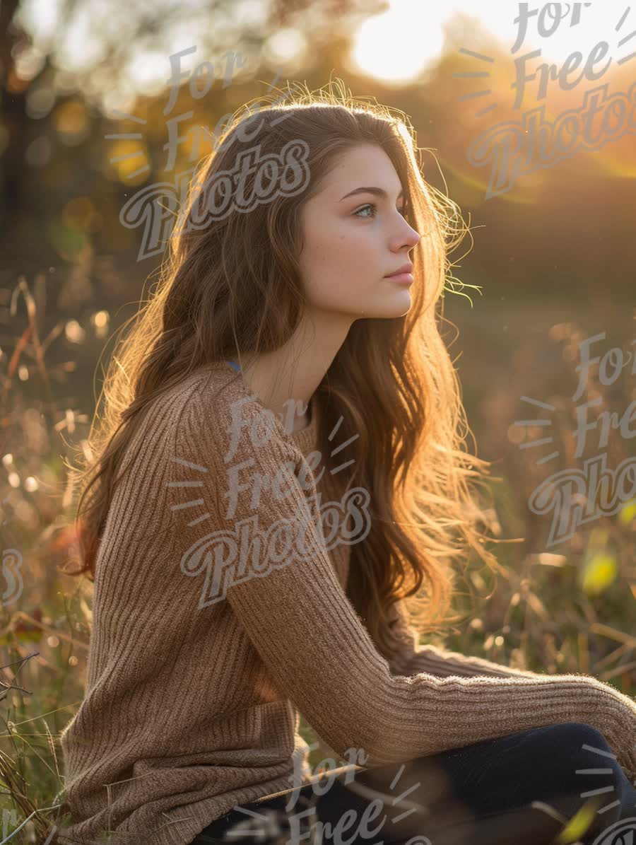 Serene Young Woman in Nature at Sunset - Warm Autumn Vibes