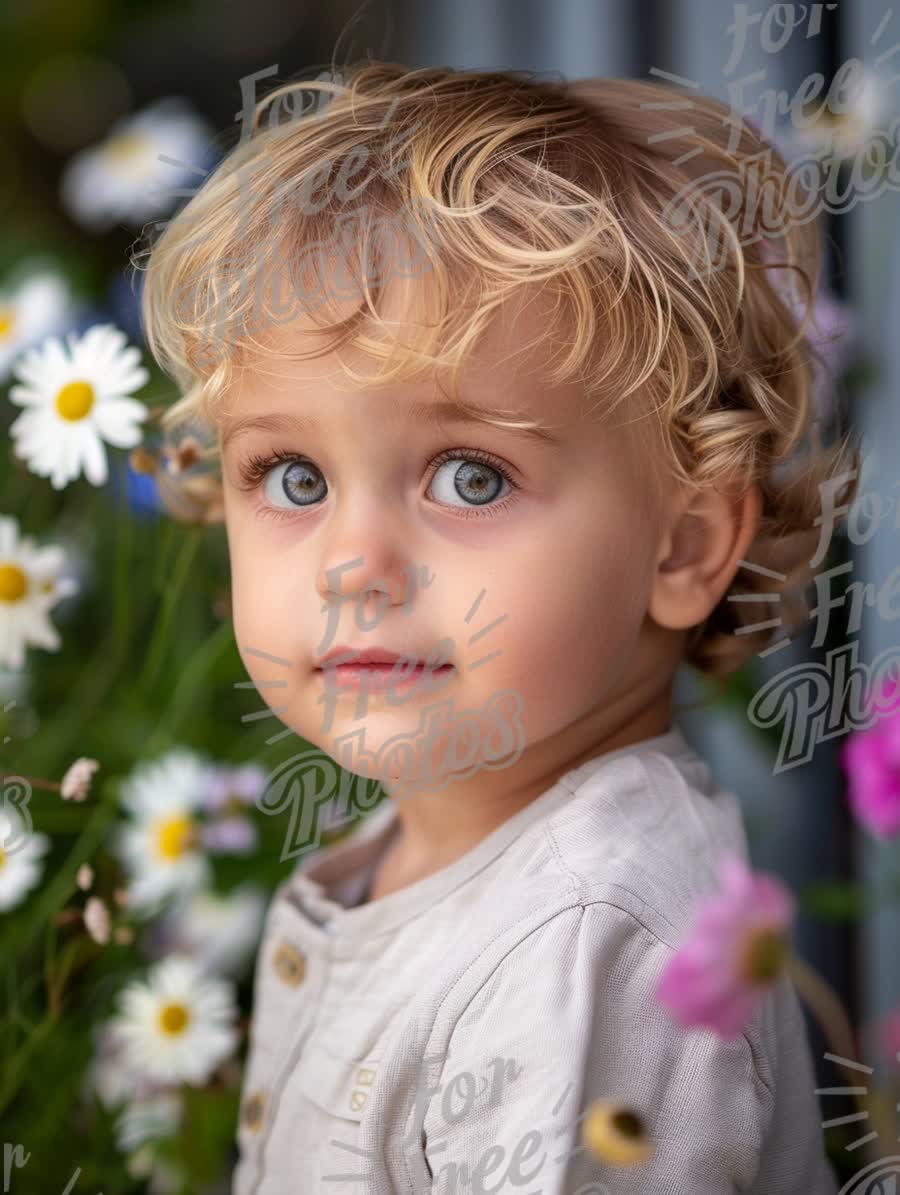 Adorable Child Portrait Surrounded by Colorful Flowers - Innocence and Nature