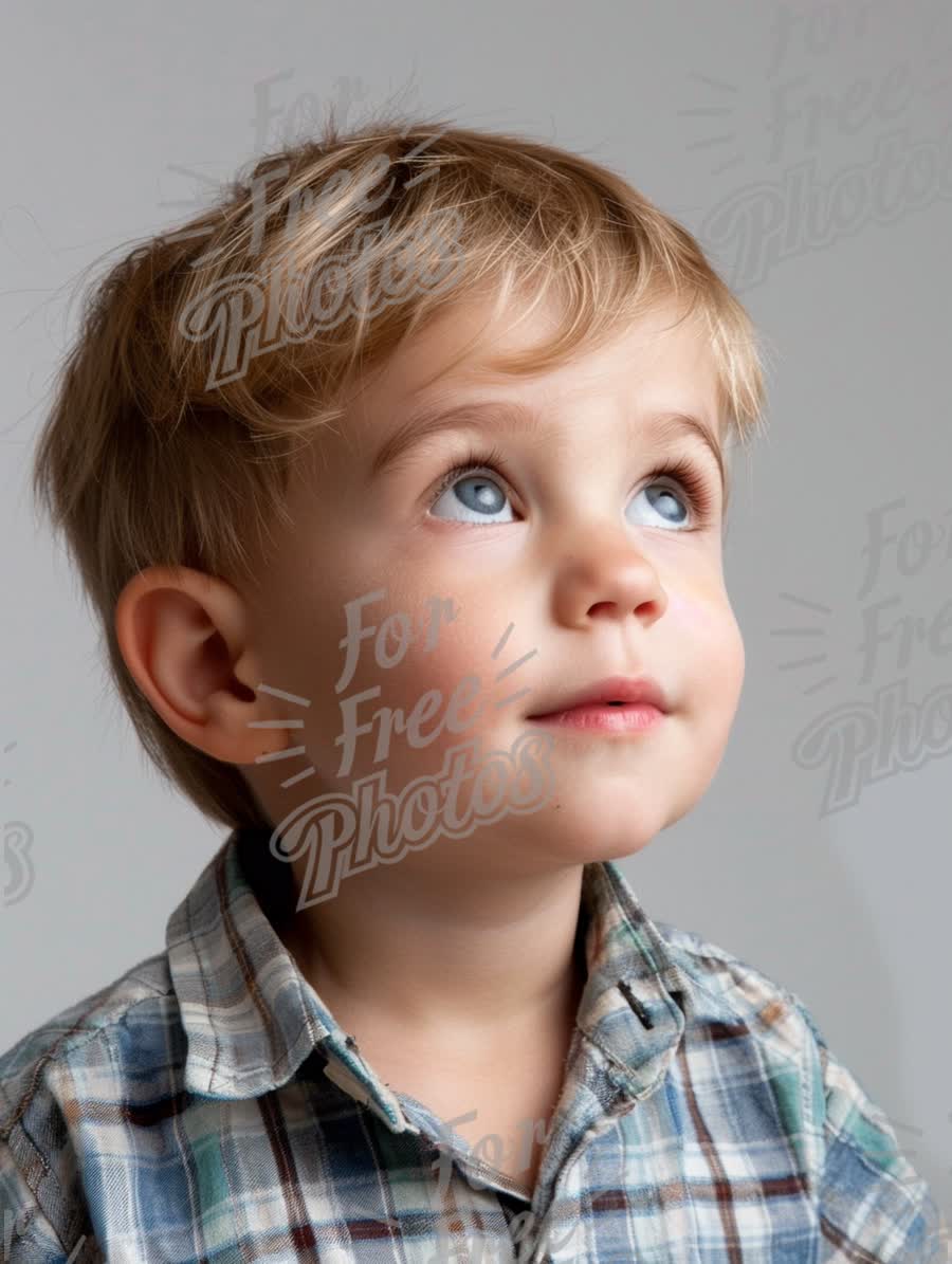 Curious Child Looking Upwards with Wonder and Innocence