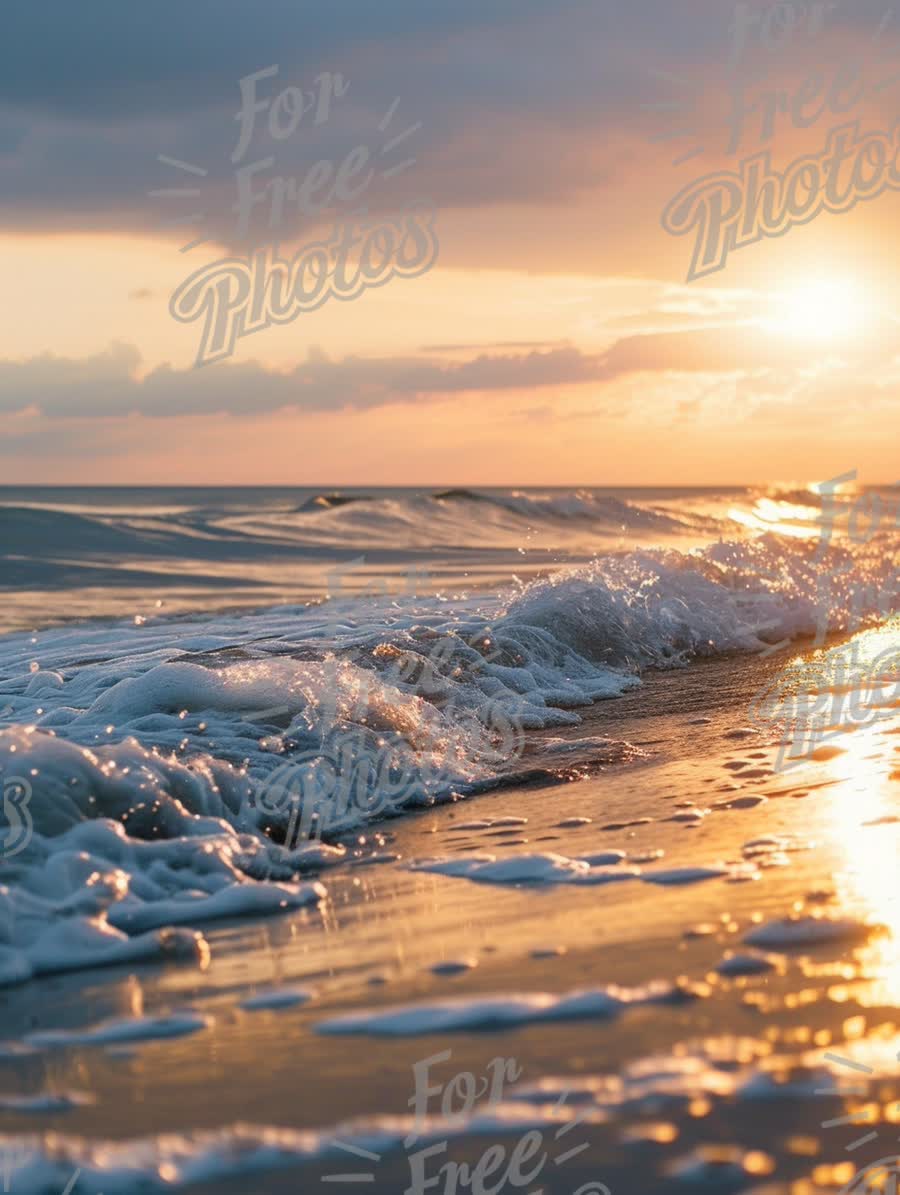 Serene Sunset Over Gentle Ocean Waves: Tranquil Seascape for Relaxation and Nature Themes