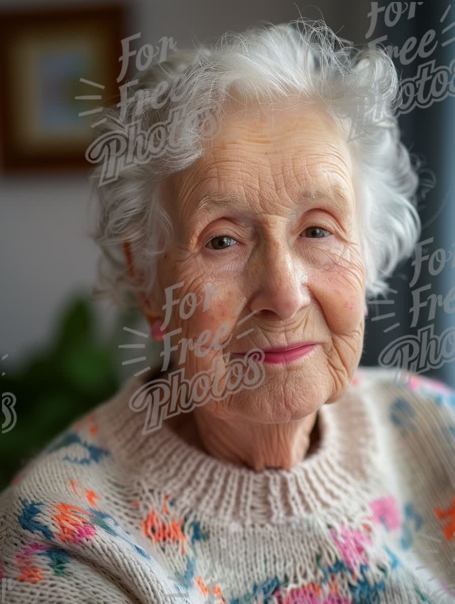 Warm Portrait of an Elderly Woman with Soft Features and Gentle Smile