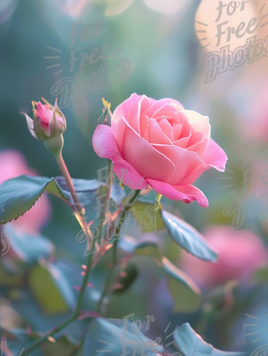 Delicate Pink Rose Blossom with Soft Bokeh Background - Floral Beauty and Nature