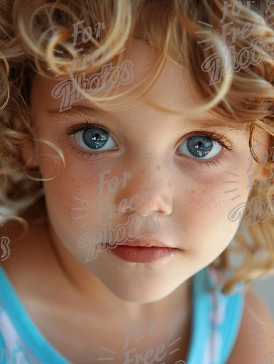 Captivating Child Portrait with Bright Blue Eyes and Curly Hair