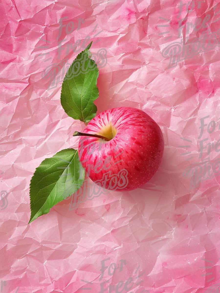 Fresh Red Apple on Crumpled Pink Background - Vibrant Fruit Concept