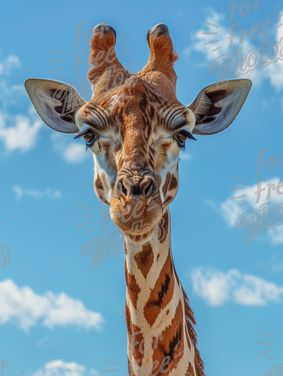 Majestic Giraffe Portrait Against Blue Sky - Wildlife Photography