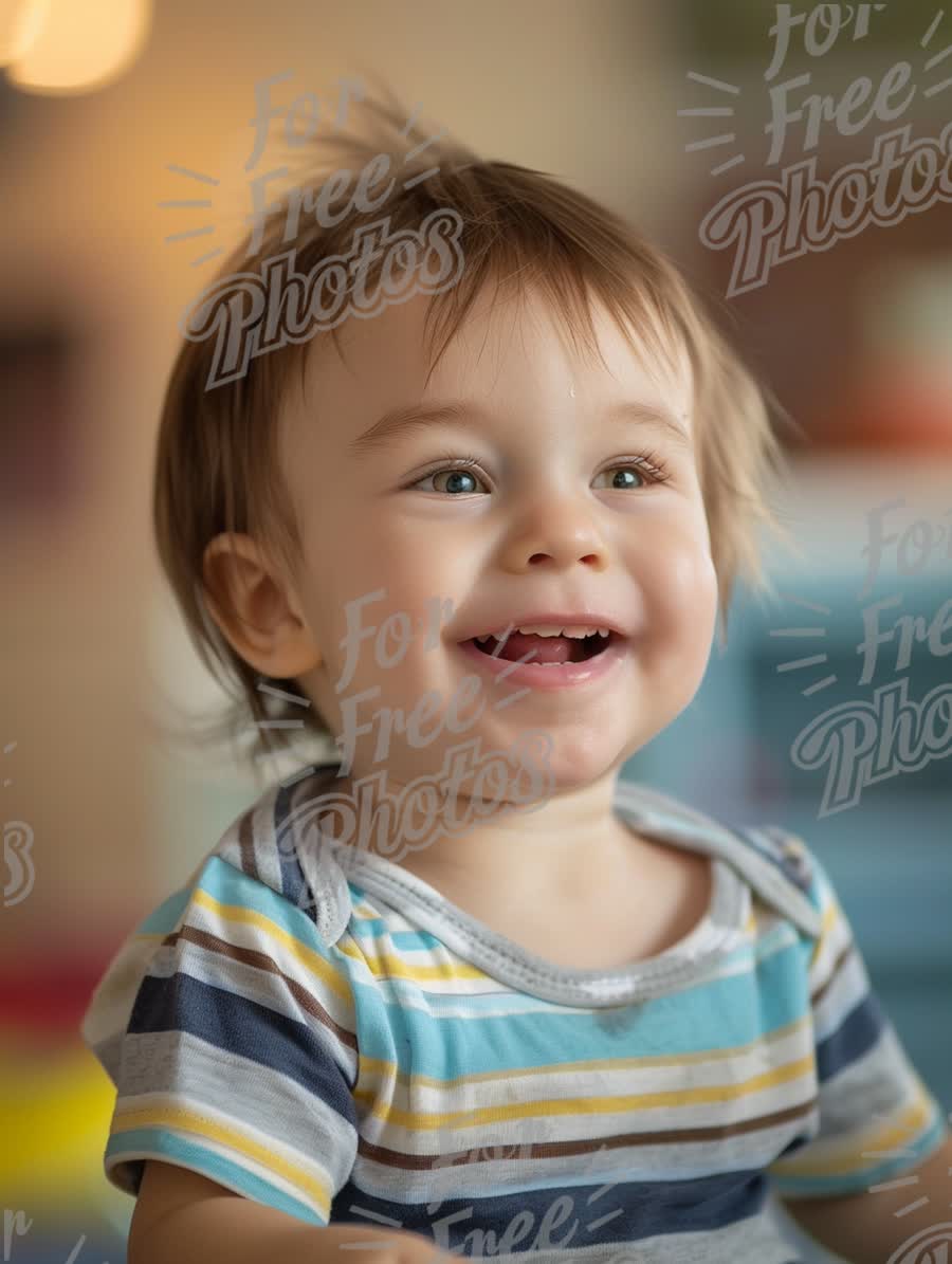 Joyful Baby Smiling with Bright Eyes in Playful Setting