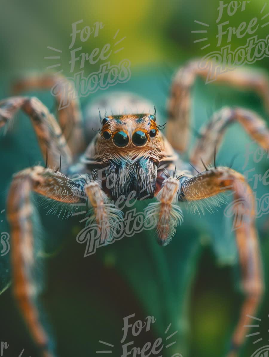 Close-Up of a Colorful Spider on Green Leaves - Nature Macro Photography