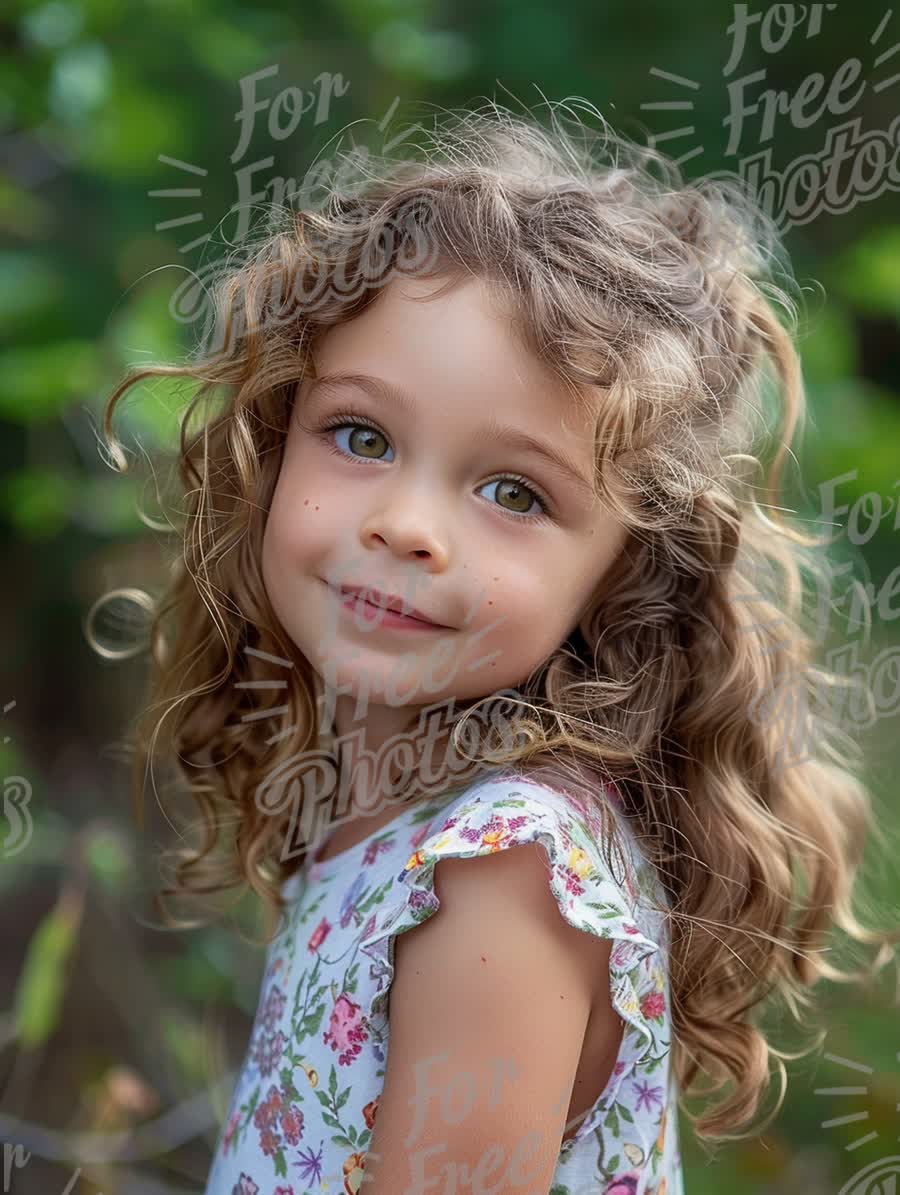 Charming Young Girl with Curly Hair in Nature - Innocence and Joy