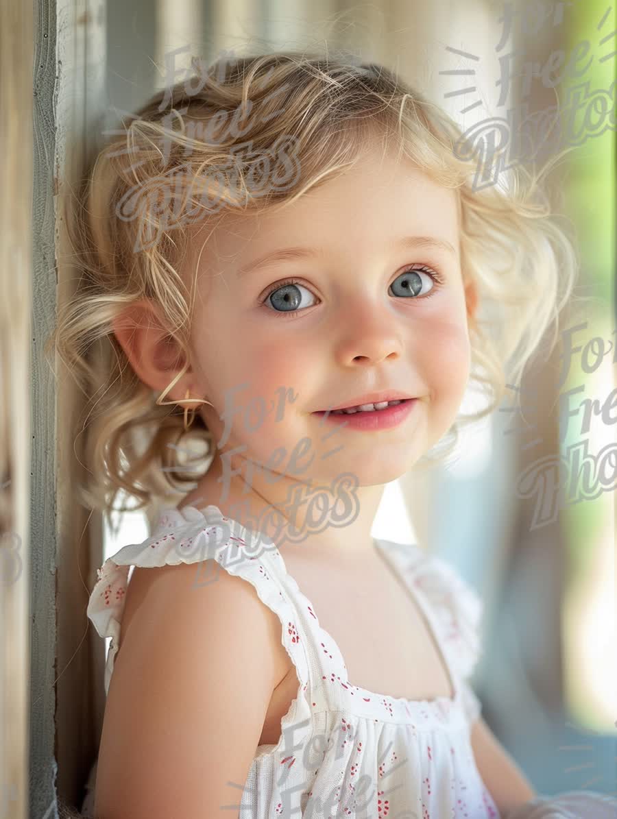 Adorable Toddler with Curly Hair and Bright Blue Eyes in Natural Light