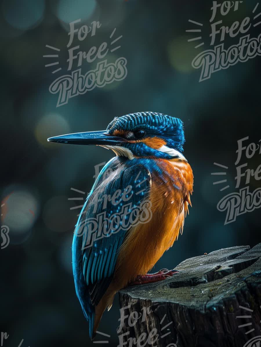 Vibrant Kingfisher Perched on a Log with Bokeh Background