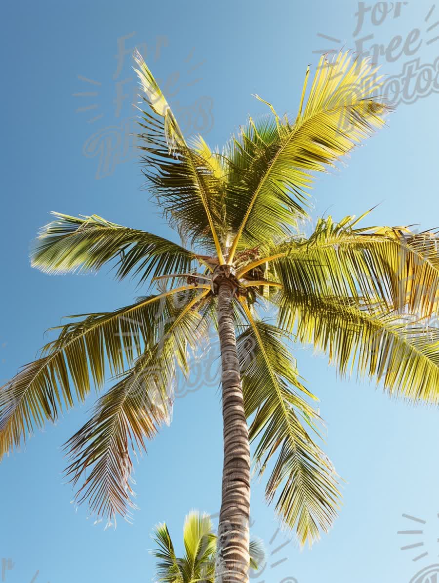 Tropical Paradise: Lush Palm Tree Against Clear Blue Sky