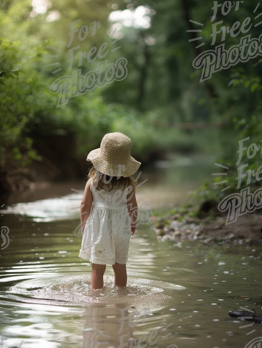 Child Playing in Serene Nature: Summer Adventure in a Stream