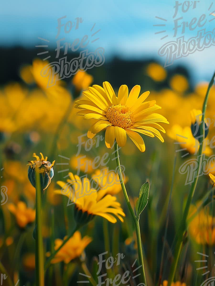 Vibrant Yellow Wildflowers in Bloom Against a Blue Sky