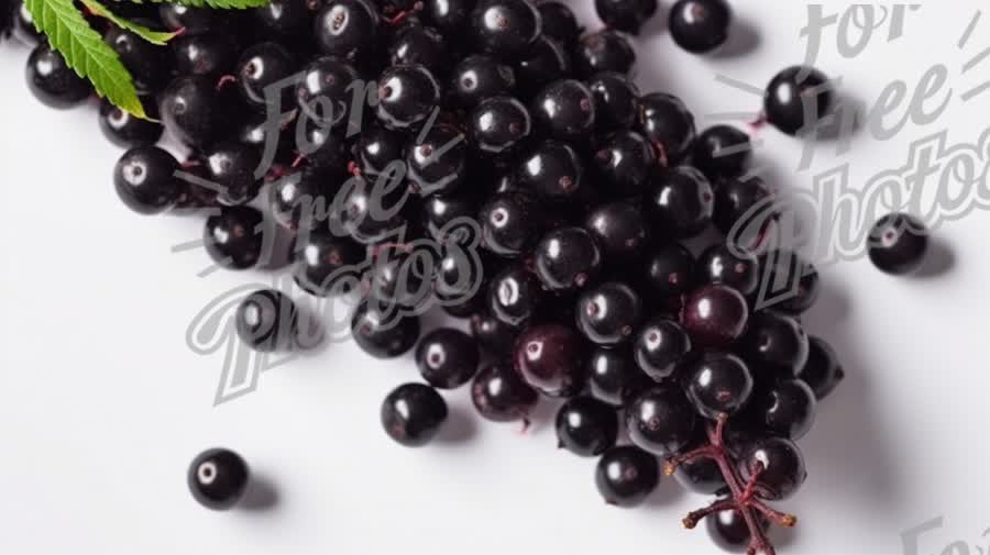 Fresh Black Currants with Green Leaves on White Background