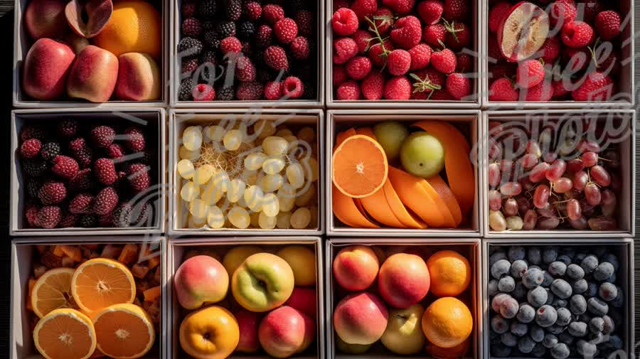 Colorful Assortment of Fresh Fruits in Boxes: Healthy Eating, Nutrition, and Organic Produce