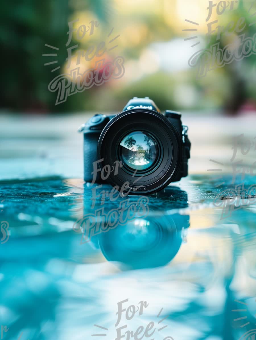 Reflections of Creativity: DSLR Camera on Water Surface