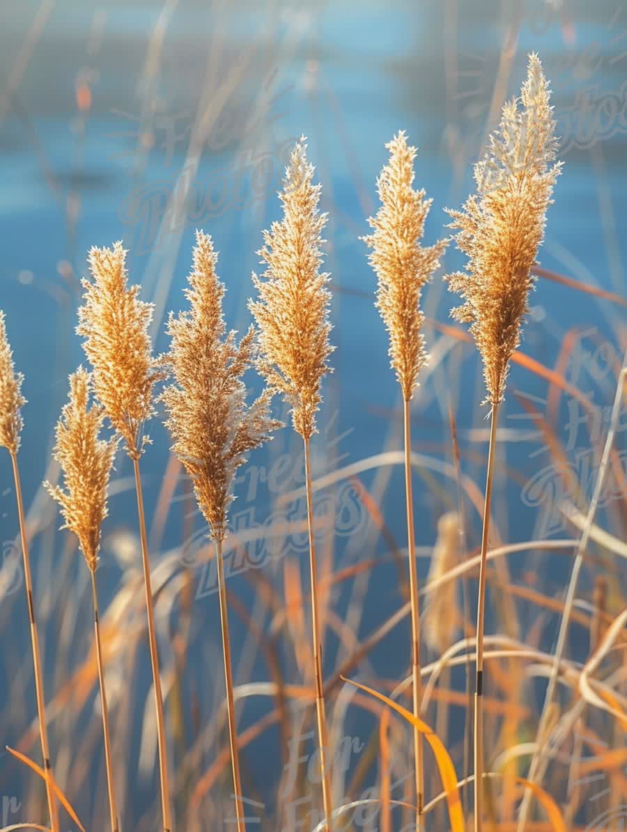 Golden Reeds by Tranquil Water: Nature's Serenity and Beauty