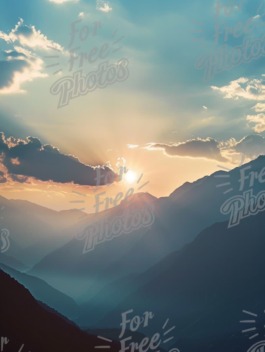 Majestic Mountain Sunrise: Breathtaking Landscape with Sun Rays and Dramatic Clouds