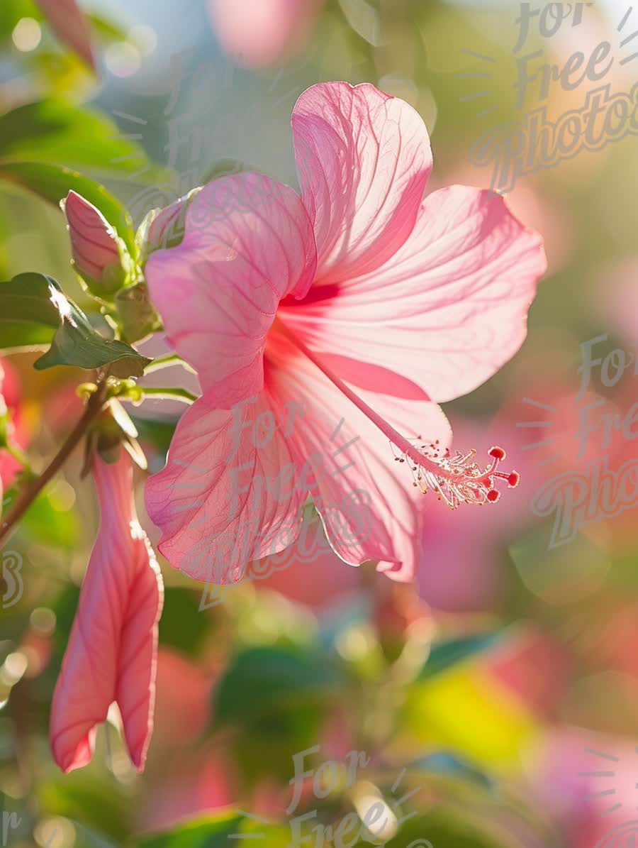 Beautiful Pink Hibiscus Flower in Soft Focus - Nature's Elegance and Floral Beauty