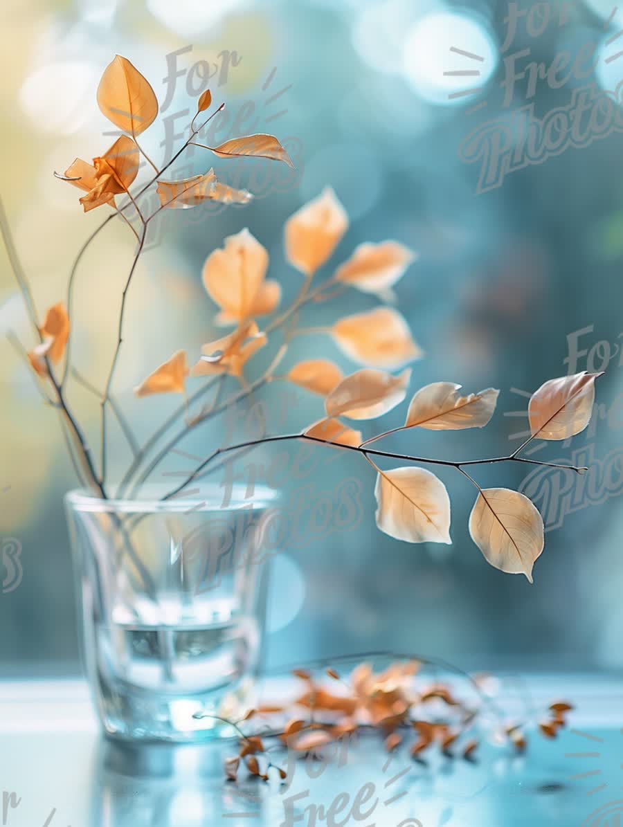 Elegant Dried Leaves in Glass Vase with Soft Focus Background