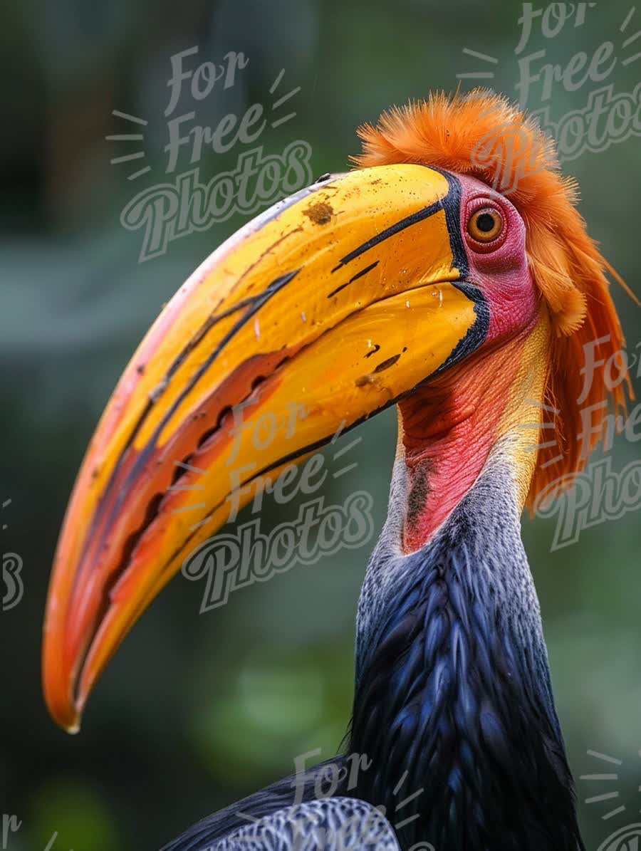 Vibrant Hornbill Close-Up: Exotic Bird with Colorful Beak and Striking Features