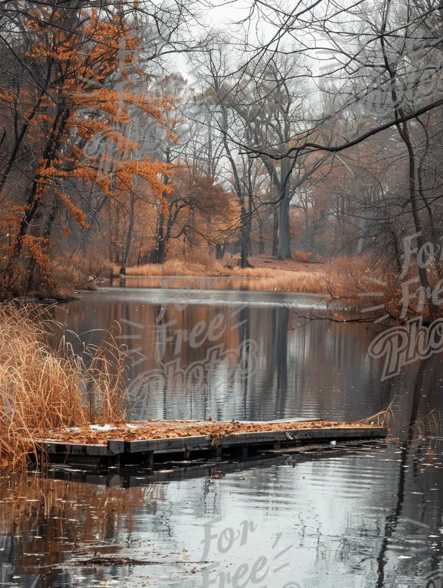 Tranquil Autumn Reflections: Serene River Landscape with Fall Foliage