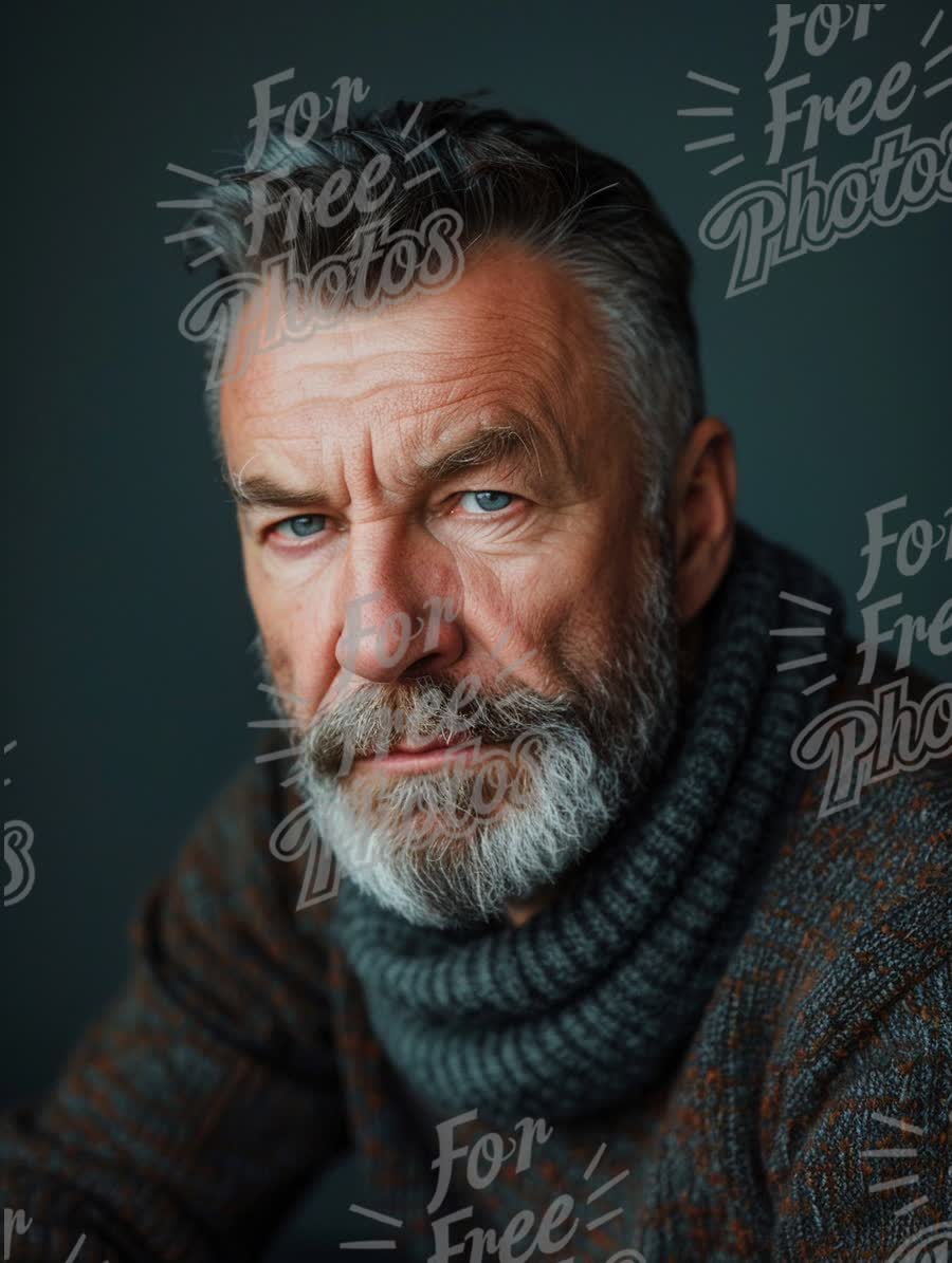 Confident Mature Man with Stylish Beard in Cozy Sweater Portrait