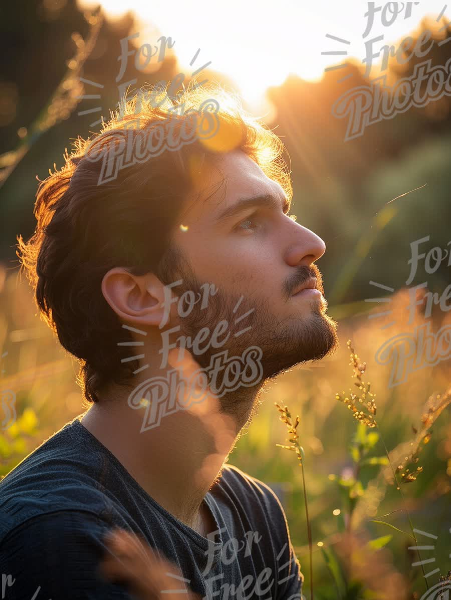 Contemplative Young Man in Nature at Sunset - Serenity and Reflection