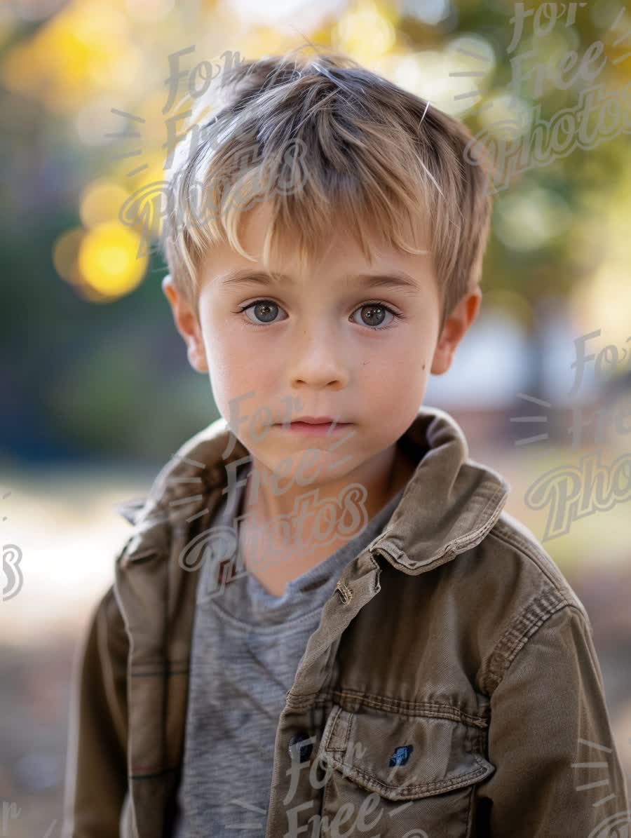 Charming Young Boy Portrait in Nature with Autumn Background