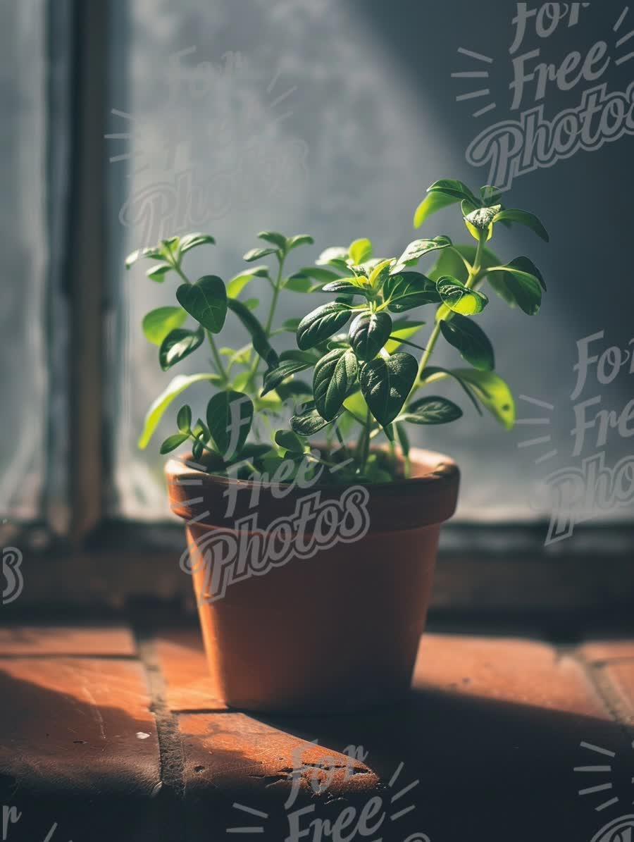 Sunlit Indoor Plant in Terracotta Pot: Home Decor and Wellness Concept