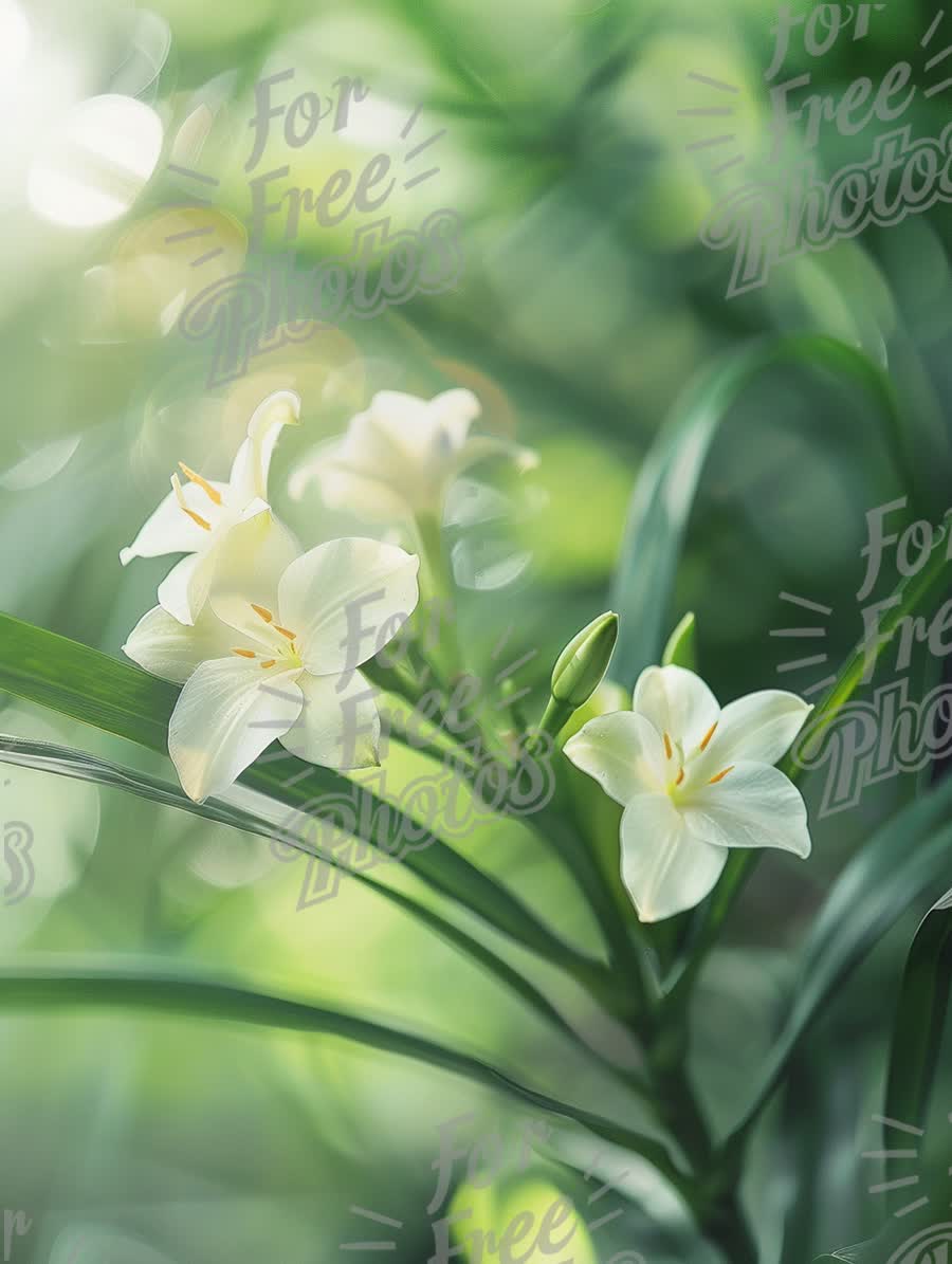 Delicate White Flowers with Soft Green Bokeh Background - Nature Beauty and Serenity