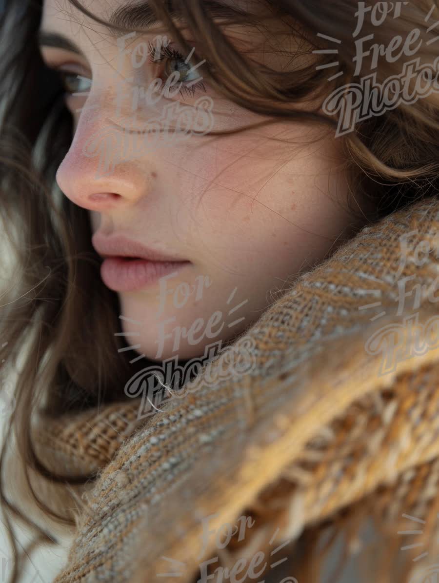 Close-Up Portrait of a Young Woman with Natural Beauty and Soft Textures