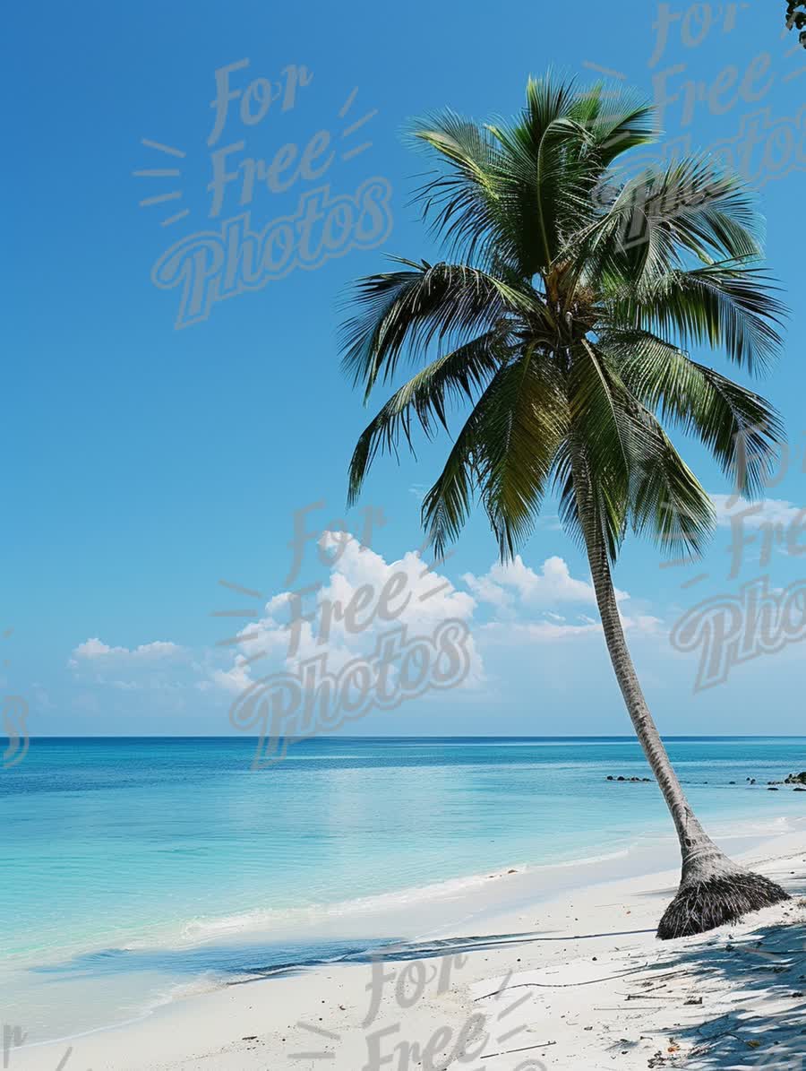 Tropical Paradise: Serene Beach with Palm Tree and Clear Blue Waters