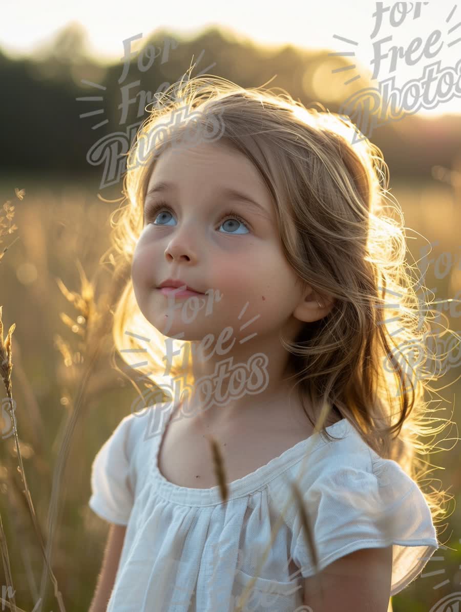 Dreamy Child in Sunlit Field: Innocence and Wonder