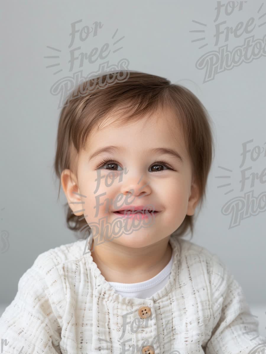 Adorable Smiling Toddler with Natural Expression on Soft Gray Background