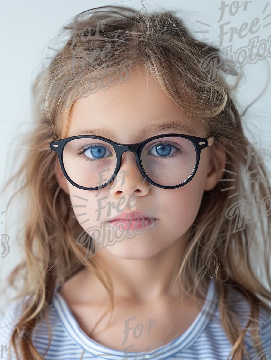 Charming Young Girl with Glasses and Striking Blue Eyes - Portrait of Intelligence and Curiosity