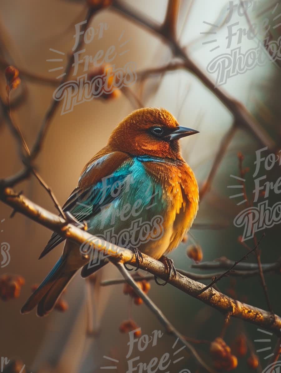 Vibrant Songbird Perched on Branch in Soft Natural Light