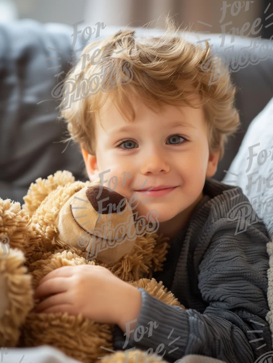 Adorable Child Cuddling Teddy Bear: Joyful Moments of Childhood