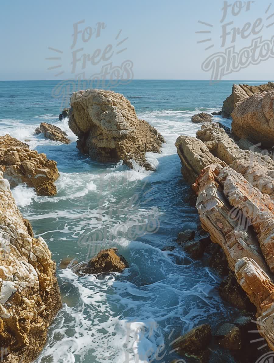 Serene Coastal Landscape with Rocky Shoreline and Gentle Waves