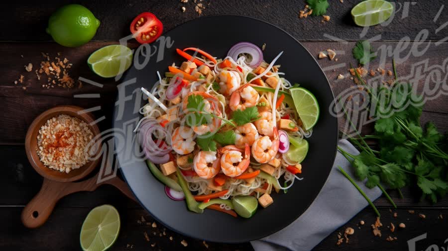 Delicious Shrimp Noodle Salad with Fresh Vegetables and Lime Garnish