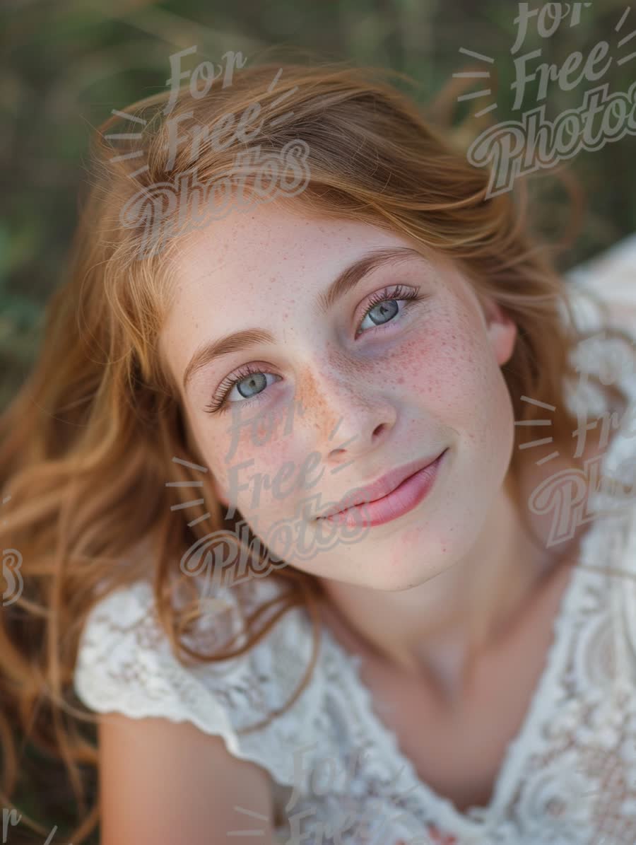 Natural Beauty: Close-Up Portrait of a Young Woman with Freckles and Flowing Hair