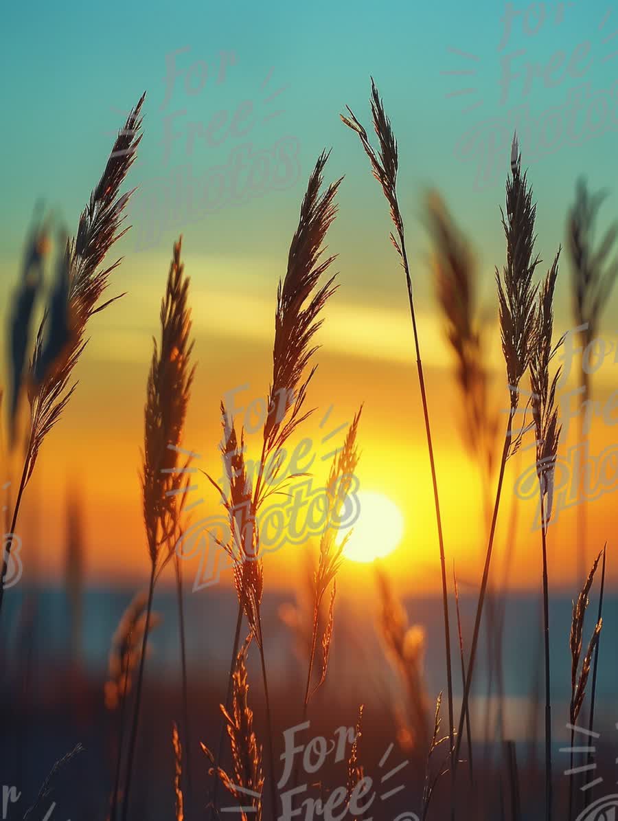 Serene Sunset Over Silhouetted Grass: Tranquil Nature Landscape