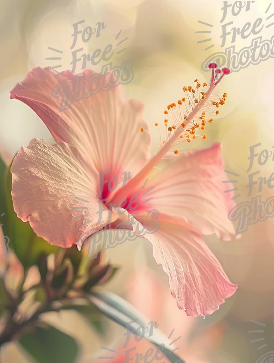 Delicate Pink Hibiscus Flower with Soft Bokeh Background