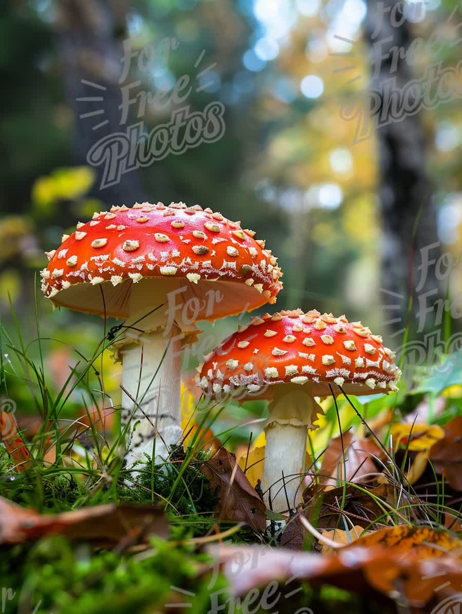 Vibrant Red Mushrooms in Autumn Forest: Nature's Fungi Beauty