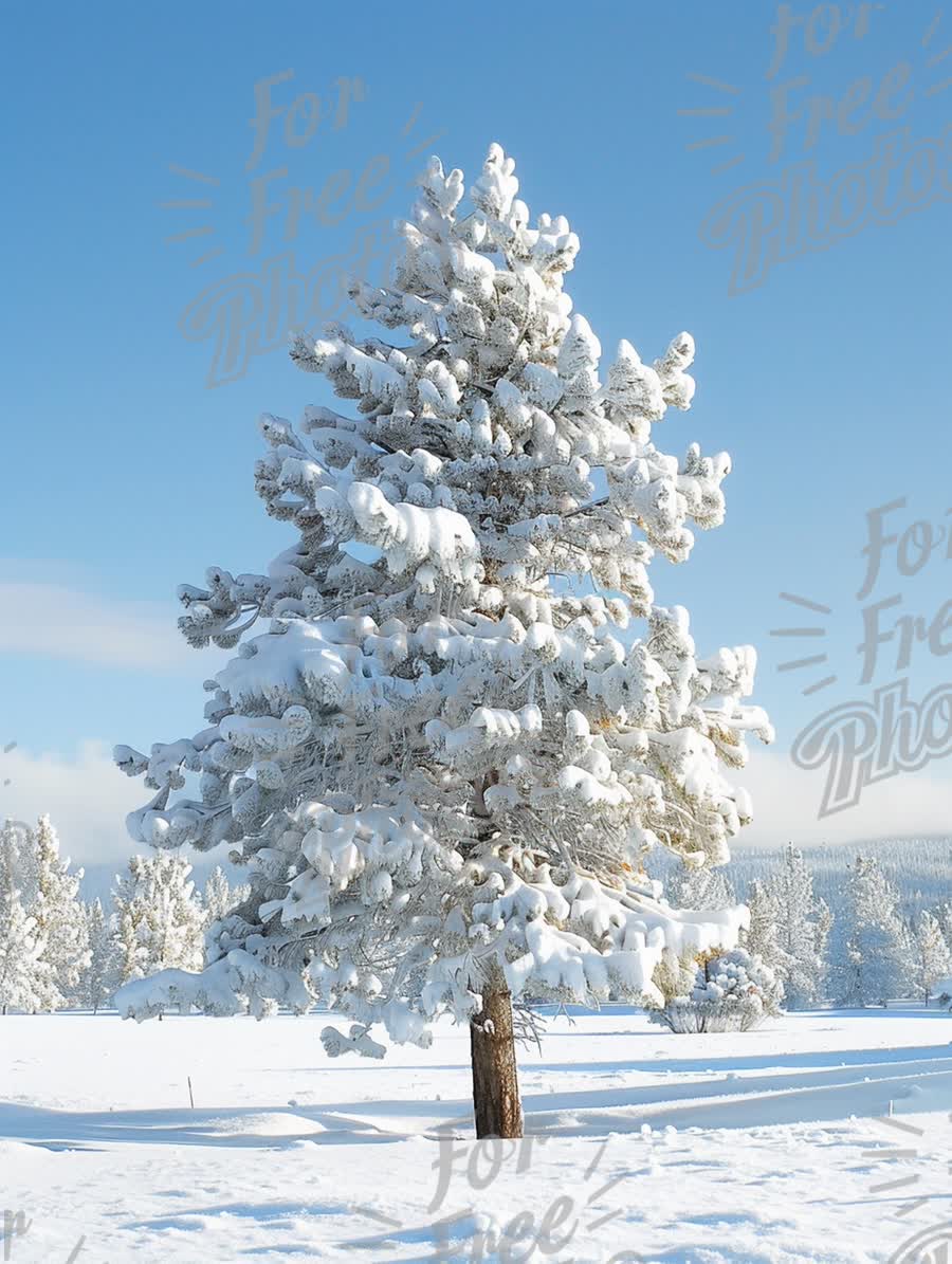 Majestic Snow-Covered Pine Tree in Winter Wonderland